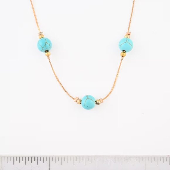 Women's Blue Howlite 20 Inch Necklace and Earrings 2 Piece Set in Goldtone - Picture 2 of 2